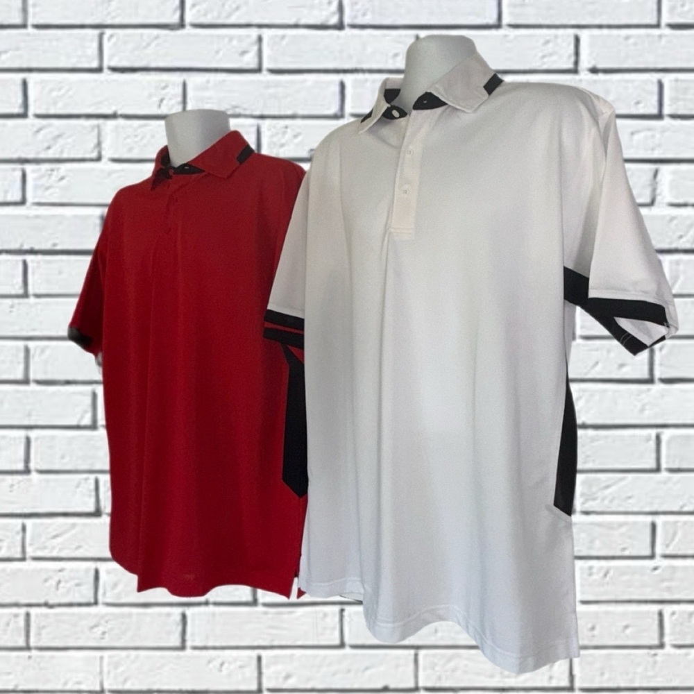 2 Port Authority Polos Men’s XL Bundle – Red & White Colorblock K524 Dry Zone